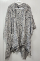 Steve Madden Grey Cardigan Sweater Womens One Size Poncho Pockets Hooded - $377.23 MXN