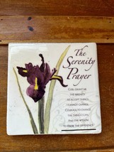 Small Cream w Purple Iris THE SERENITY PRAYER Square Ceramic Picture Tile – - £8.85 GBP