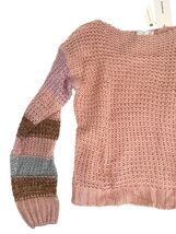 Anthropologie Heirloom Knit Sweater XS Pink Striped Sleeves NWT image 2