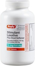 Rugby Stimulant Laxative Plus Stool Softener Docusate Sodium 50 mg / Sennosides  - £37.56 GBP