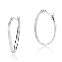Trendy Sleek Twisty Oval V-Lock Sterling Silver Hoop Earrings - £14.52 GBP