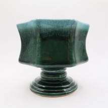 Hull Footed Octagon Planter F3 USA Green Drip Glaze Iridescent 3.5” Tall Vintage - £10.48 GBP