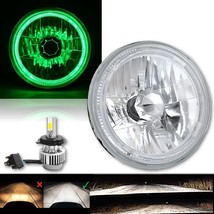 7&quot; Motorcycle Green LED Halo Angel Eye Headlight w/ 6000k LED Light Bulb... - £51.72 GBP