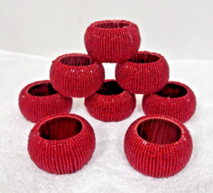 8 Dark Holly Red Glass Beaded Napkin Rings Nice Clean Shimmery - $451.83 MXN