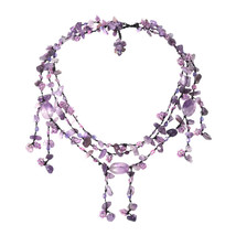 Casual Twist Purple Amethyst Unique Layered Strand Drop Necklace - £17.88 GBP