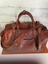 Vtg Weekender Travel Bag Brown Leather Double Handle Buckle Strap Duffle... - £147.65 GBP