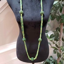 Womens Fashion Ethnic Lime Green Glass Beaded Long Collar Necklace Jewel... - £22.21 GBP