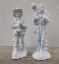 Vtg Atlantic Mold Ceramic White &amp; Blue Nativity -  Shepherd Boy &amp; - Boy w/ Horn - £11.59 GBP