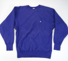 Vintage 90s Champion Reverse Weave Crew Sweatshirt XL USA Made Blue Logo - £49.32 GBP