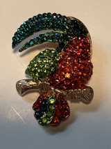 Pin Toucan Blue Red  Green Rhinestones Sitting Branch Gold Tone Brass 1.75 Ins. - £10.47 GBP
