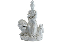 Antique Chinese Blanc de Chine porcelain Guanyin Boddhisattva with Foo Lion - £631.49 GBP