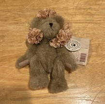 Boyds Bears Mini Gen-yoo-wine 7&quot; Mini Jointed Brown Bear Pink Flowers W/... - $19.79