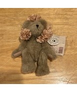 Boyds Bears Mini Gen-yoo-wine 7&quot; Mini Jointed Brown Bear Pink Flowers W/... - $19.79