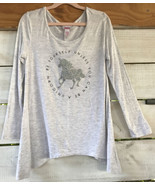 Justice Girls Sz. 8 Be Yourself Asymmetrical Shirt Grey Unicorn Glitter ... - $17.41 CAD