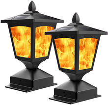 Solar Post Flame Light 30 Leds (Pack of 2), Outdoor Deck Fence Post Cap Top LED - £46.91 GBP
