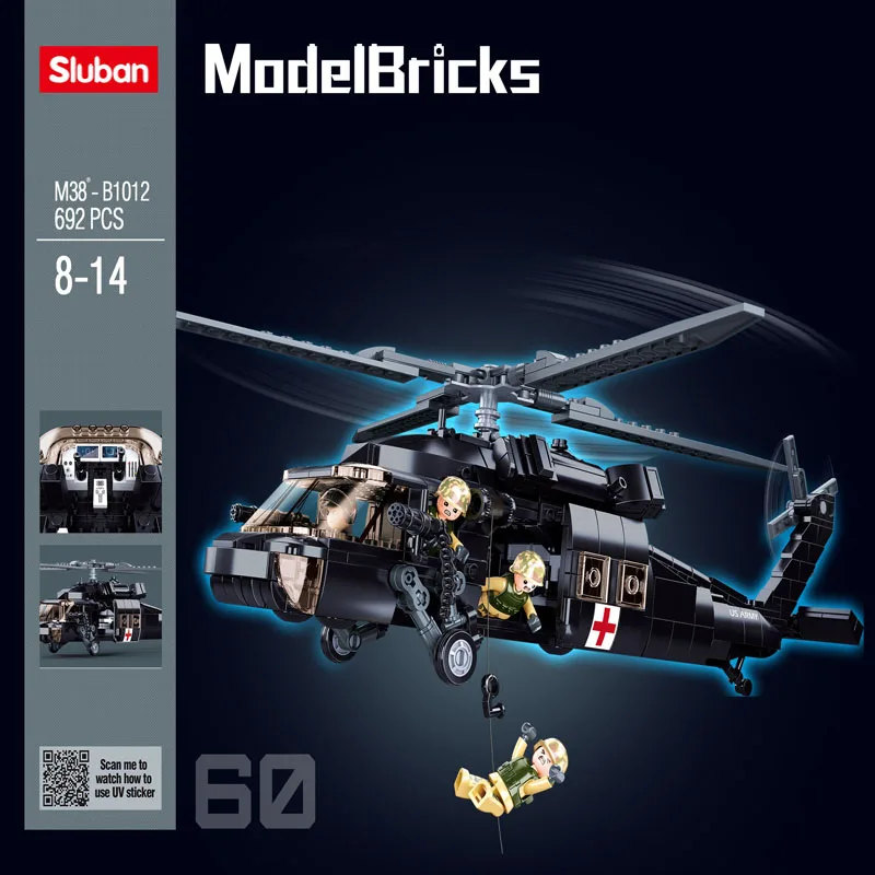 Sluban Building Block Toys Morden Army B1012 UH-60 Black Hawk Combat Helicogyre - £53.24 GBP