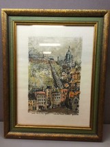 Vintage Framed Colored Pen&amp;Ink Drawing:Rue Sous le Port, Quebec by Louis Peltier - £23.34 GBP