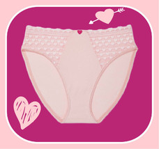 M XL XXL   So Pink Heart Lace Cotton Victorias Secret HighLeg Waist Brief Panty - £9.82 GBP