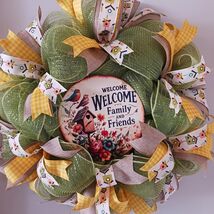 Welcome Family &amp; Friends Wreath  Birdhouse Floral Mesh Front Door Decor - $54.99