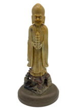 Antique Asian Man Statue God Jade Metal Base God Jade Soapstone Carving 11&quot; - £98.29 GBP