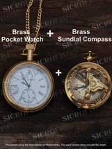 Antique Vintage Elgin Brass Pocket Watch With Brass Pocket Sundial Compass Gift. - £25.00 GBP