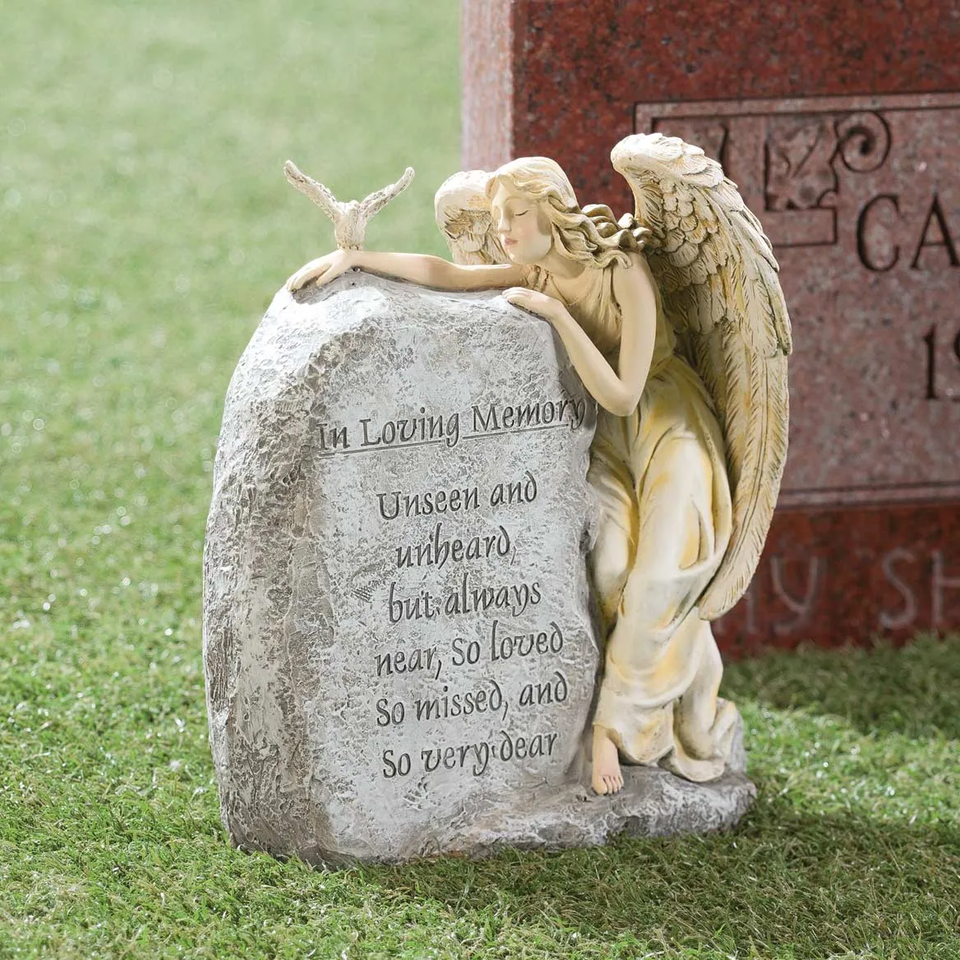 Angel Wings Prayer IN LOVING MEMORY Garden Statue Cemetery Memorial Grav... - $28.22