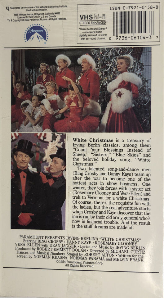 1 Ea SNOW-WHITE CHRISTMAS-IRVING BERLIN'S-VHS 1954-BING CROSBY-NEW SEALED-SHIP24 Item image 5