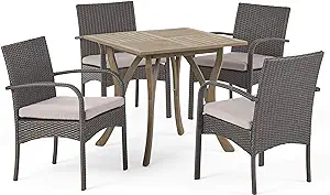 Christopher Knight Home Derek Outdoor 5 Piece Wood and Wicker Square Din... - $873.99