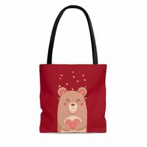 Bear In Love With Heart Valentine&#39;s Day Carmine Red AOP Tote Bag - £21.06 GBP+