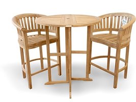 Windsor&#39;s Genuine Grade A Teak 39&quot; Round Dropleaf BarTable w/2 Curved Arm Chairs - £2,052.23 GBP