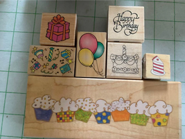 Row of Cupcakes Rubber Stamp Set #26 - £7.06 GBP