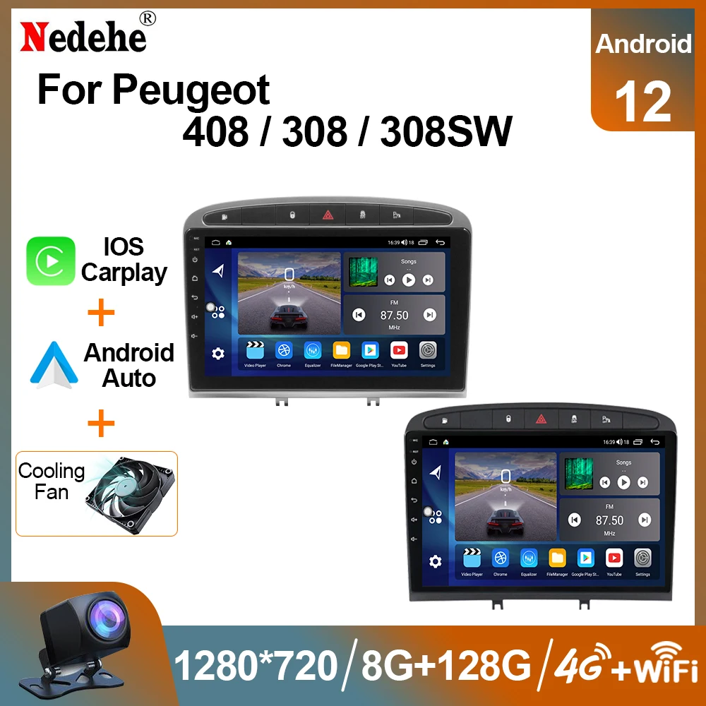 Car Radio Stereo Android 12 Wireless Carplay For Peugeot 408 308 308SW - £113.29 GBP+