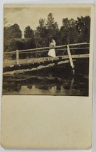 RPPC Young Girl Posing on Walk Bridge c1910 Postcard R1 - £6.35 GBP