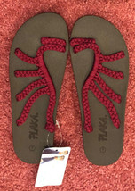 Plaka Sunset Sangria Palm Leaf Burgundy Woven Fabric Womens Size 7 Sandals. NWT! - £31.04 GBP