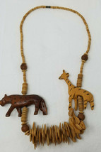 Wooden Giraffe Cheetah Necklace 24&quot; Bone Looking Vintage Handmade - £14.86 GBP