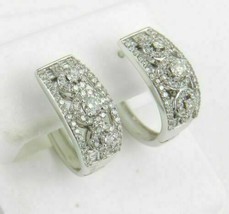 14K White Gold GP 1.00 Ct Diamond Earrings Cluster Hoops Halo Huggie Women Gift - £84.74 GBP