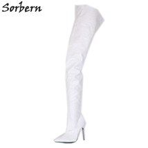 White 90Cm Length Women Boots Metal Stilettos High Heel 12Cm Custom Leg Size - £209.49 GBP