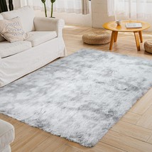 Yobath Fluffy Shag Area Rugs 5X7 For Living Room Bedroom, Soft Fuzzy, Light Grey - £35.92 GBP