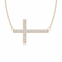 Diamond Sideways Cross Necklace in 14K Rose Gold (Grade- GVS2, Size- 1MM) - £319.79 GBP