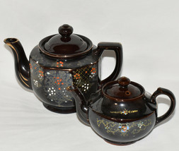 Vintage Japanese Redware Teapots 2 Brown Handpainted Moriage Teapots Japan Lot D - £11.81 GBP