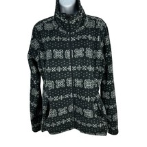 Old Navy Womens Black &amp; White Fleece Full-Zip Jacket Floral Pattern Size L - £14.74 GBP