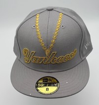 New York Yankees New Era 59Fifty Fitted Hat Sz 8 Gold Bling Chain Gray Wool Cap - $29.39