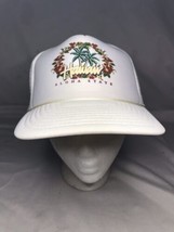 Vintage Nissin Cap White Hawaii Aloha State  Palm Trees Foam Trucker Hat Adult - £9.52 GBP