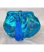 Bright Silky Embroidered Turquoise Vintage Purse, Bag, Handbag Handmade - $20.00