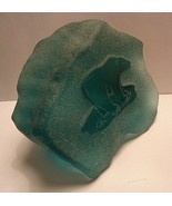 e64 Inuit Signed SIKU Green Art Glass Polar Bear Paperweight Sculpture 4... - £27.18 GBP