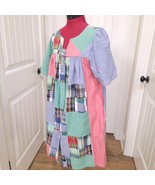 Go Softly Patio Dress sz Petite MEDIUM PM plaid patchwork denim blue red... - $46.47 CAD