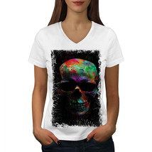 Wellcoda Paint Skull Mask Art Womens V-Neck T-shirt, Scary Graphic Design Tee - £16.02 GBP