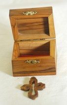 Jerusalem Olive Wood Cross &amp; Trinket Box Hinged Lid - $26.72