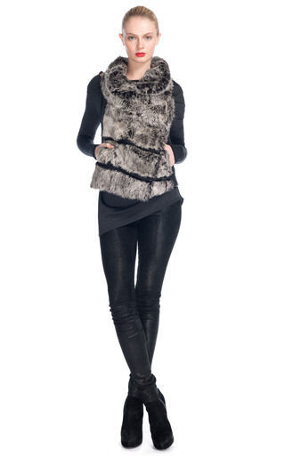 Helmut Lang &quot;Flux&quot; Rabbit Fur &amp; Leather Vest Black L - $259.00
