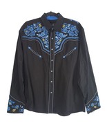 Salvaje Oeste Pearl Snap Western Shirt L Mens Black Blue Embroidered Cowboy - $50.04